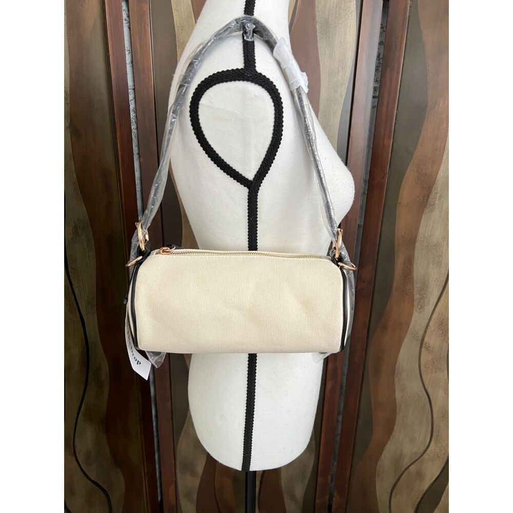 NWT The Drop Canvas Mini Barrel Bag in Linen with Black Trim